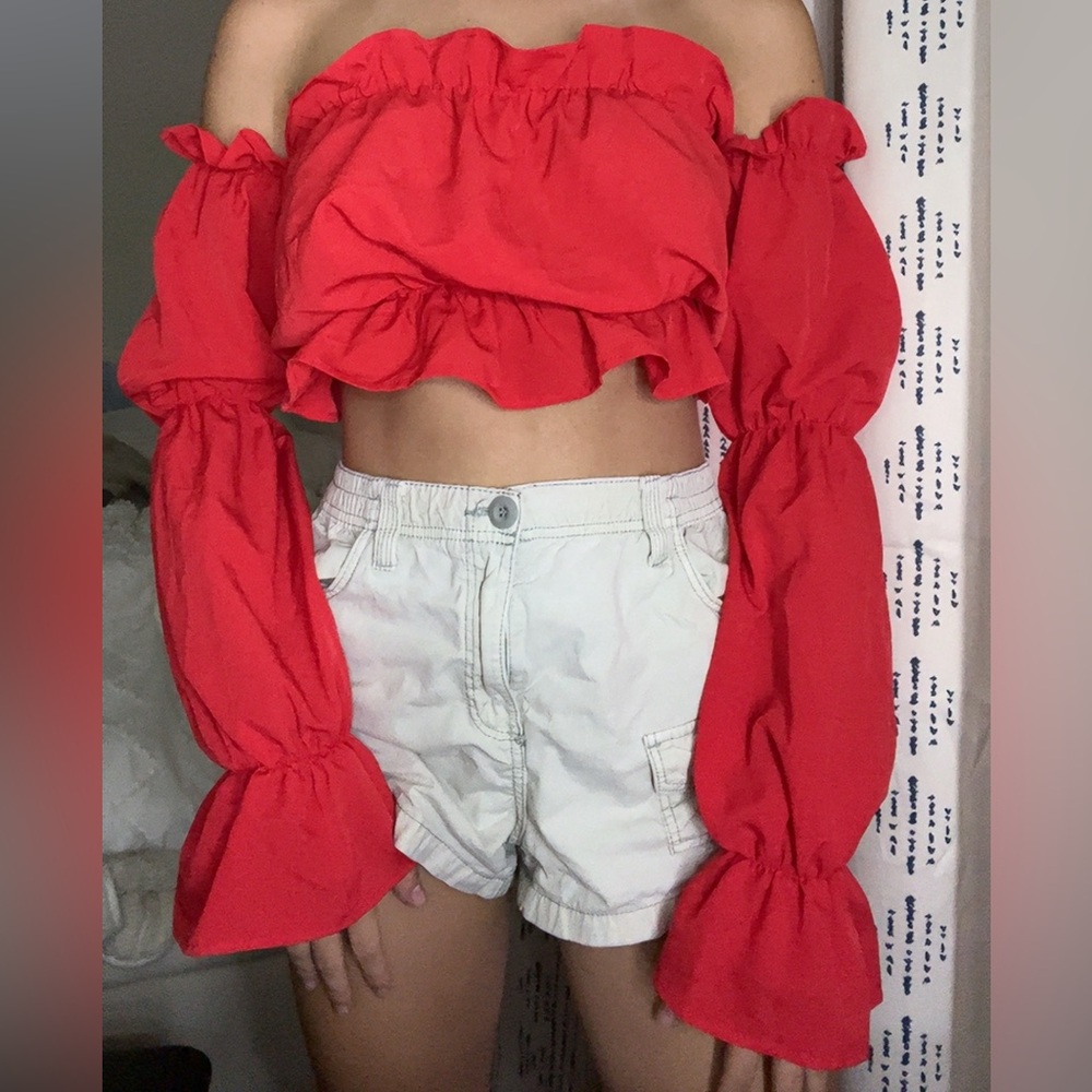 Red Off-Shoulder Ruffle Top